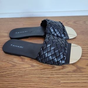 Tahari Braided Flat Sandals with Gold